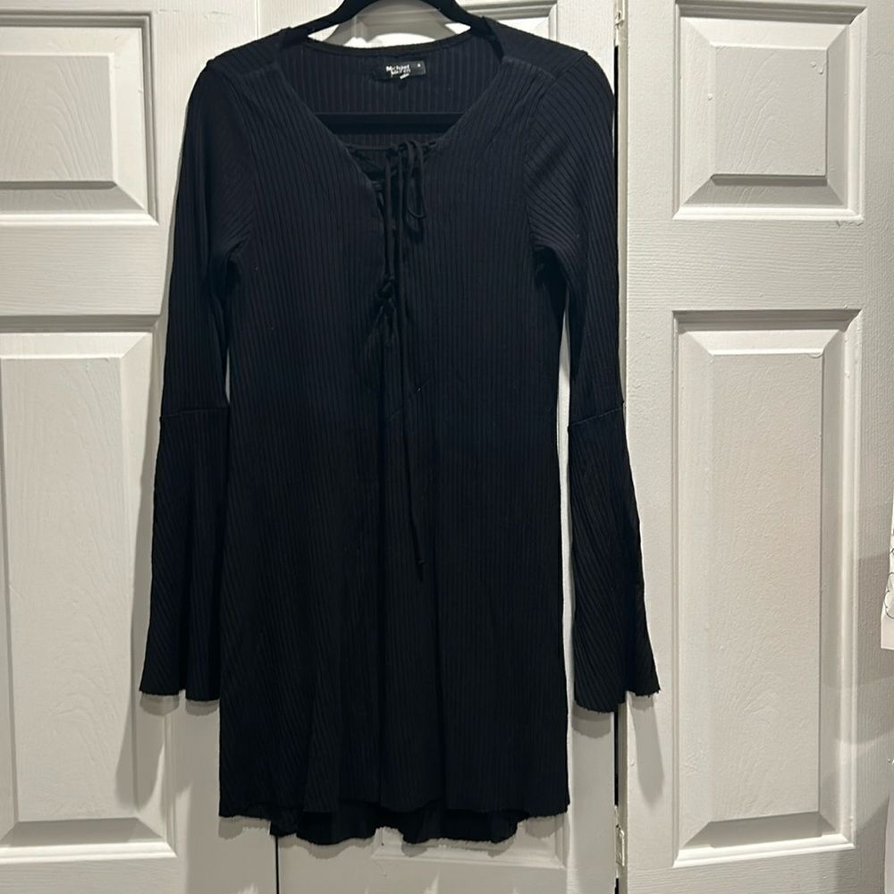 Michael Lauren Black Ribbed Lace Up Dress, Size Small